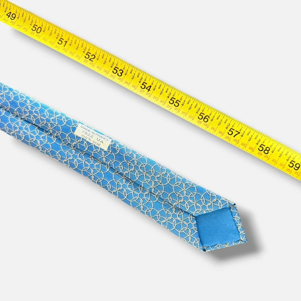 Hermes Tie Mens Blue Interlocking Chain Rope Weave Silk Made in France 7822 UA